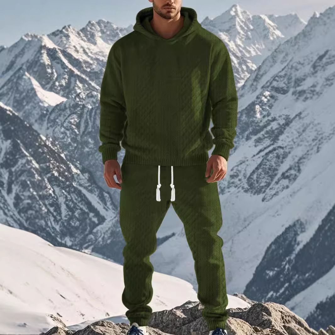 Hooded Pullover Jacquard Sweatshirt Sweatpants Men's Trendy Casual Sports Suit Men's Clothing Sets Two-Piece Outfits