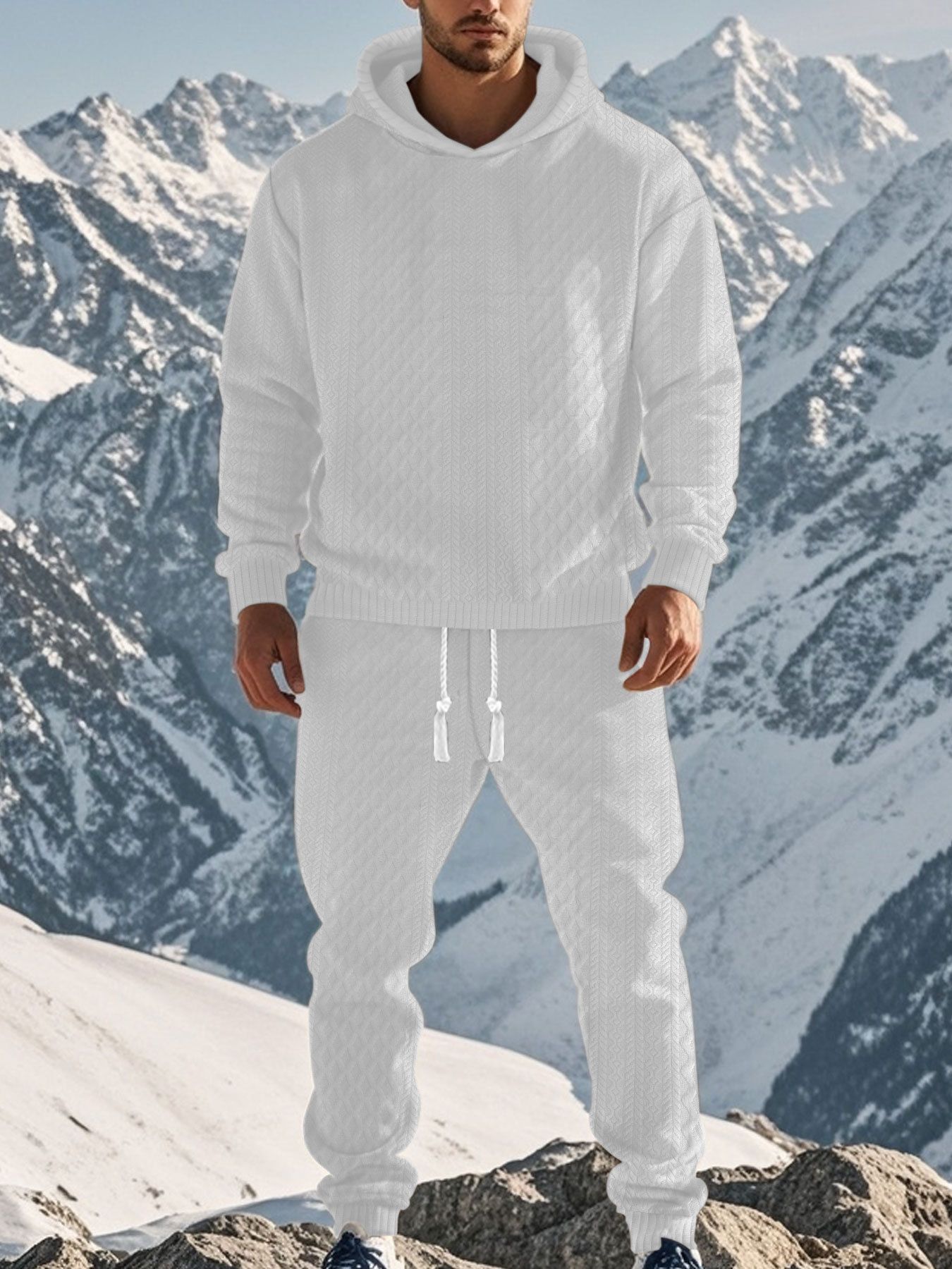 Hooded Pullover Jacquard Sweatshirt Sweatpants Men's Trendy Casual Sports Suit Men's Clothing Sets Two-Piece Outfits