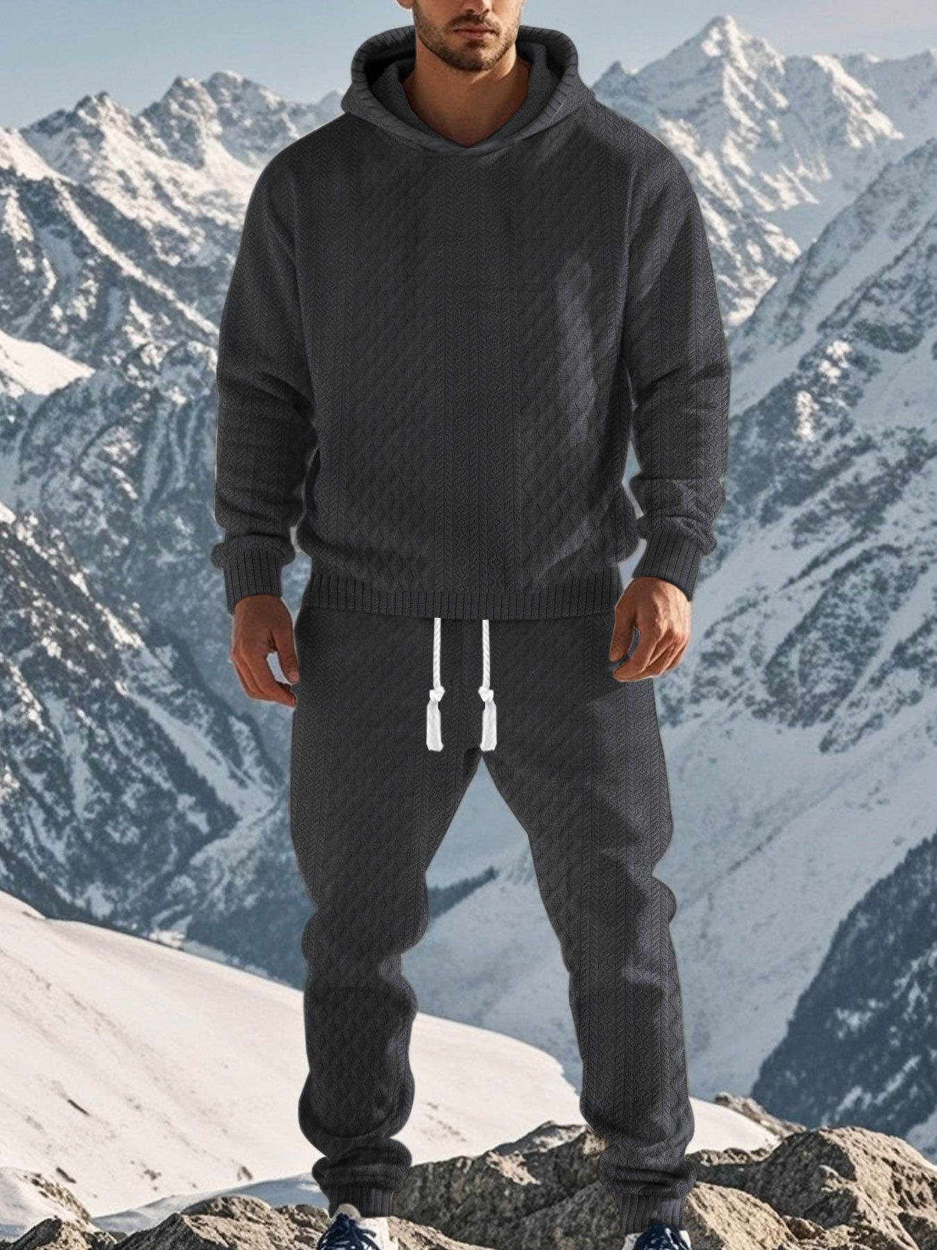 Hooded Pullover Jacquard Sweatshirt Sweatpants Men's Trendy Casual Sports Suit Men's Clothing Sets Two-Piece Outfits