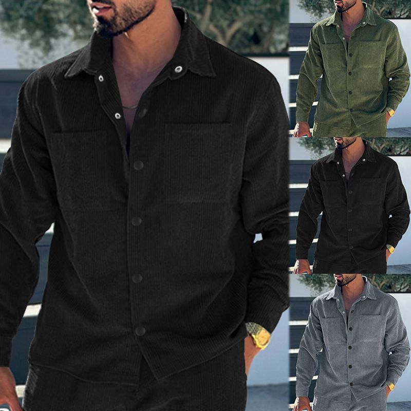Men's Shirt New Multi Pocket Slim Fit Cardigan Corduroy Casual Men's Coat Top Trendy Workwear Men's Clothing Tops Jackets Coats