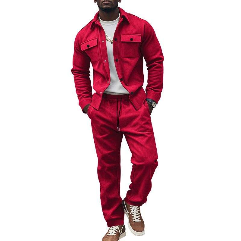 Men's Clothing Sets Two-Piece Outfits European American Autumn Winter Jacket Casual Pants Two-Piece Set Men's Solid Color Men's Suede Suit