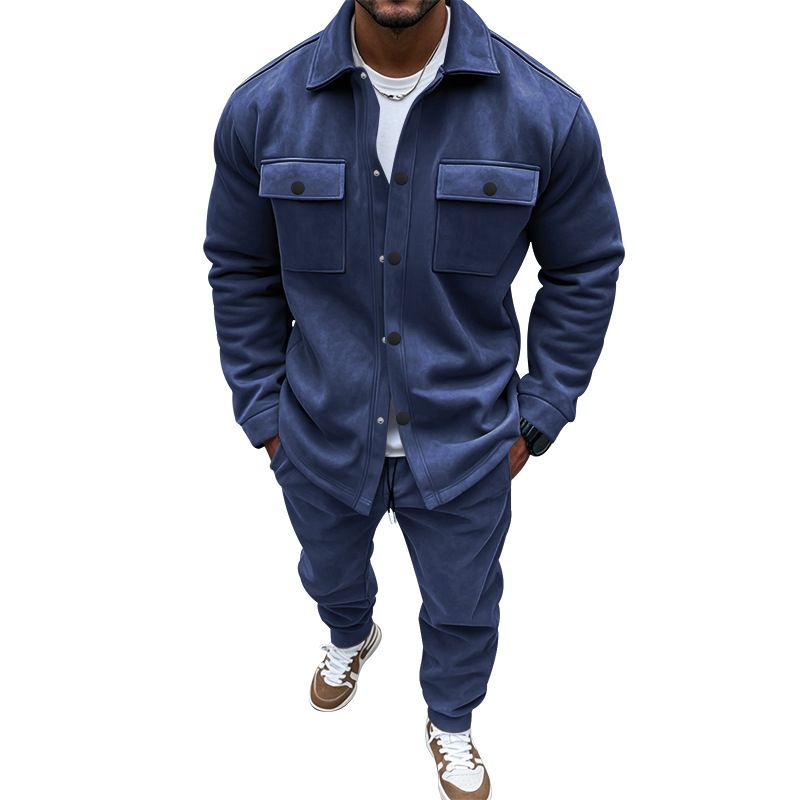 Men's Clothing Sets Two-Piece Outfits European American Autumn Winter Jacket Casual Pants Two-Piece Set Men's Solid Color Men's Suede Suit