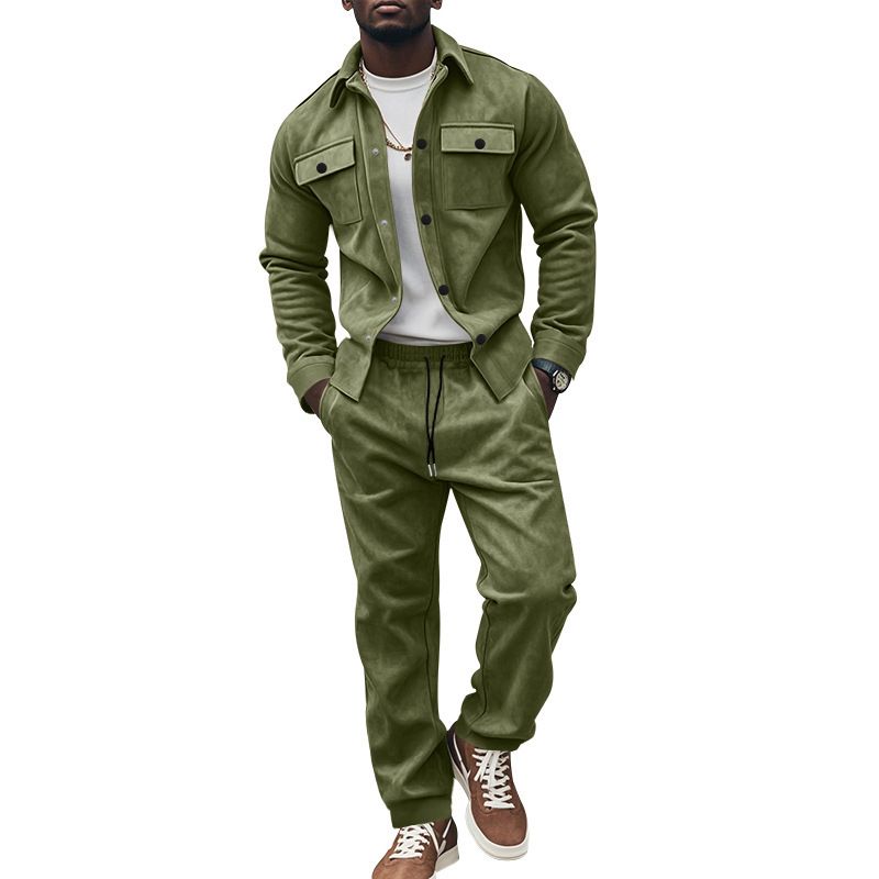 Men's Clothing Sets Two-Piece Outfits European American Autumn Winter Jacket Casual Pants Two-Piece Set Men's Solid Color Men's Suede Suit
