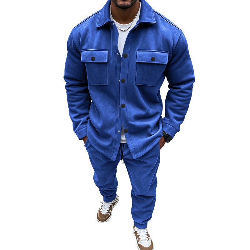 Men's Clothing Sets Two-Piece Outfits European American Autumn Winter Jacket Casual Pants Two-Piece Set Men's Solid Color Men's Suede Suit
