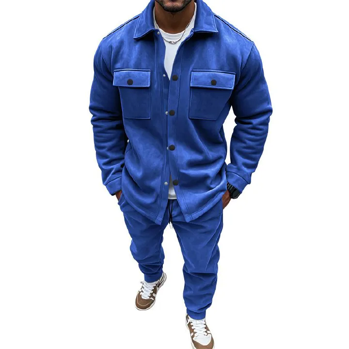 Men's Clothing Sets Two-Piece Outfits European American Autumn Winter Jacket Casual Pants Two-Piece Set Men's Solid Color Men's Suede Suit