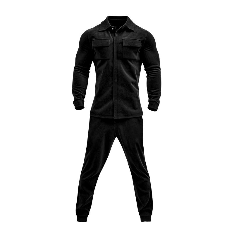 Men's Clothing Sets Two-Piece Outfits European American Autumn Winter Jacket Casual Pants Two-Piece Set Men's Solid Color Men's Suede Suit