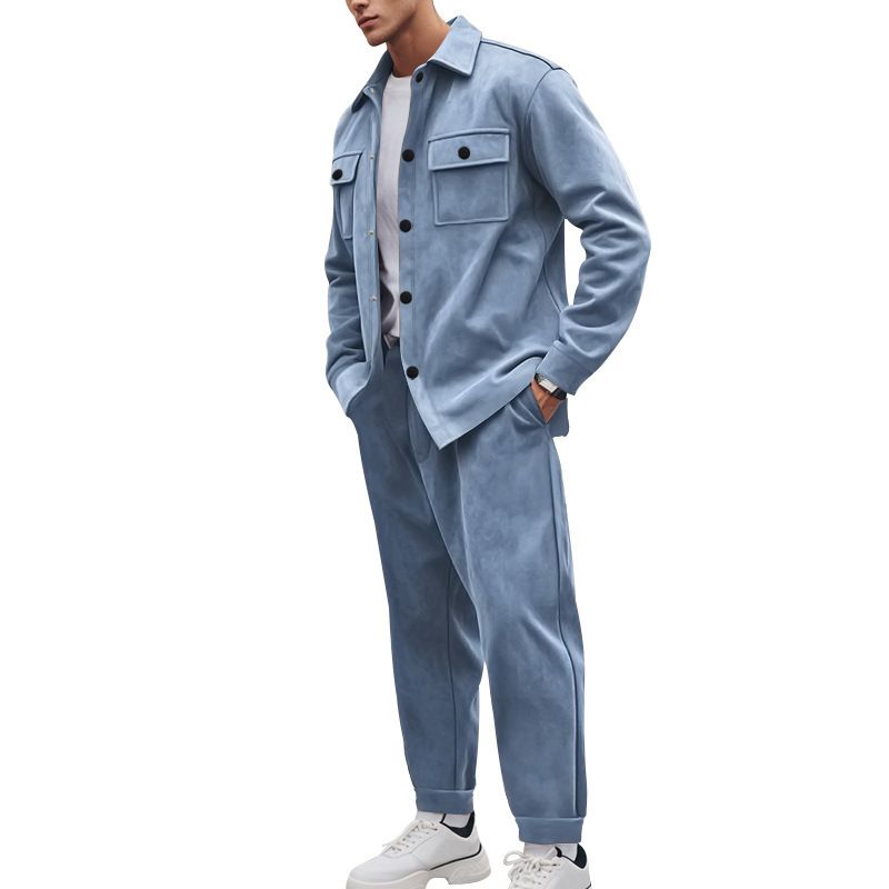 Men's Clothing Sets Two-Piece Outfits European American Autumn Winter Jacket Casual Pants Two-Piece Set Men's Solid Color Men's Suede Suit