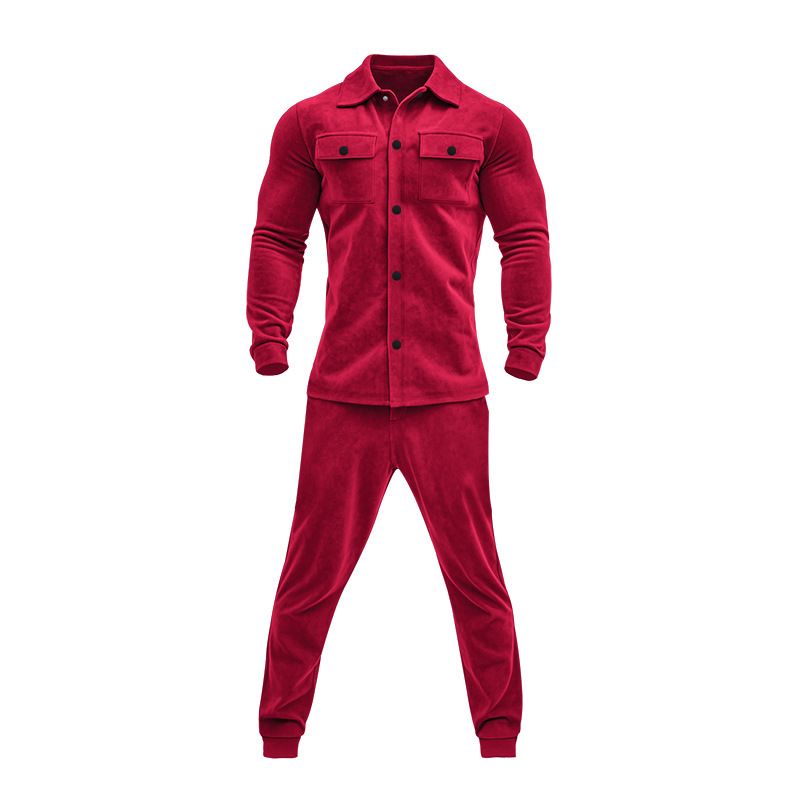 Men's Clothing Sets Two-Piece Outfits European American Autumn Winter Jacket Casual Pants Two-Piece Set Men's Solid Color Men's Suede Suit