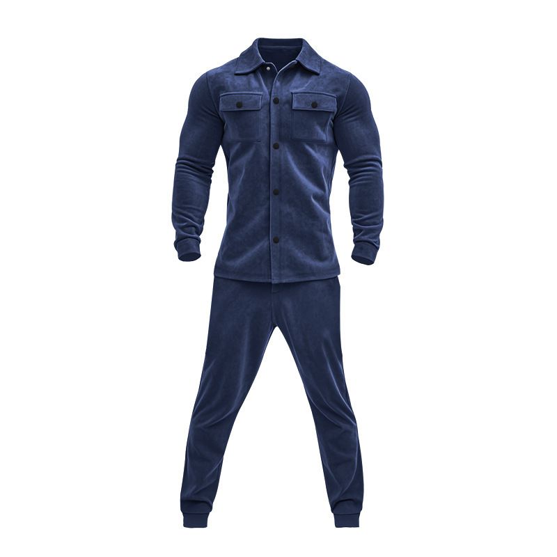 Men's Clothing Sets Two-Piece Outfits European American Autumn Winter Jacket Casual Pants Two-Piece Set Men's Solid Color Men's Suede Suit