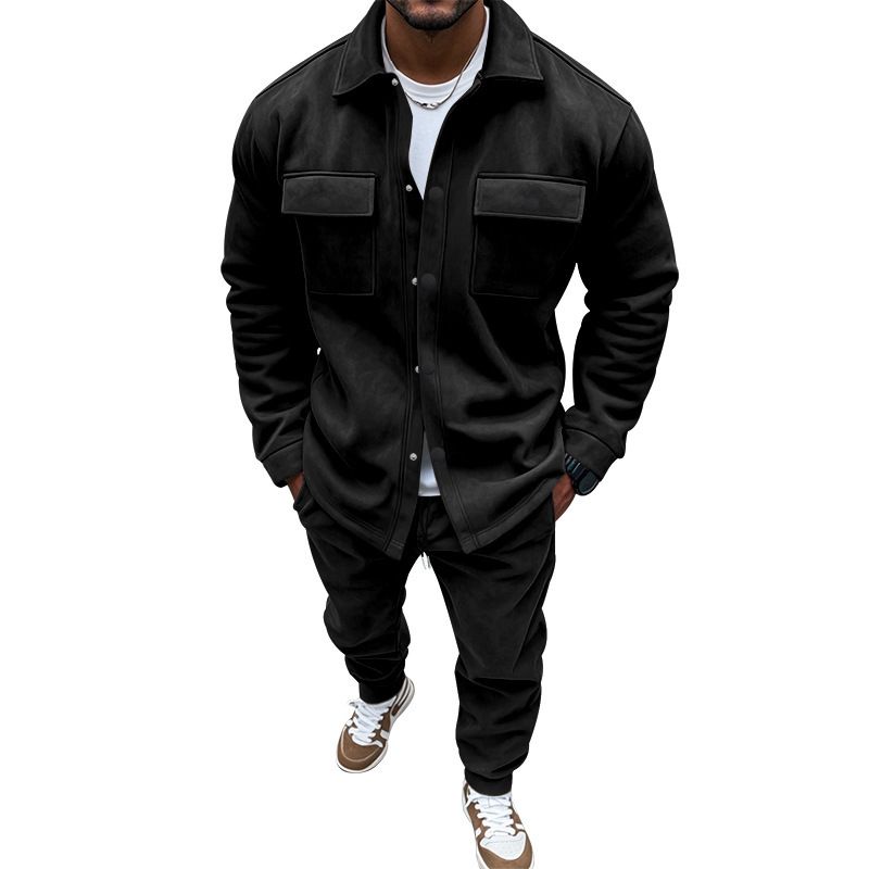Men's Clothing Sets Two-Piece Outfits European American Autumn Winter Jacket Casual Pants Two-Piece Set Men's Solid Color Men's Suede Suit