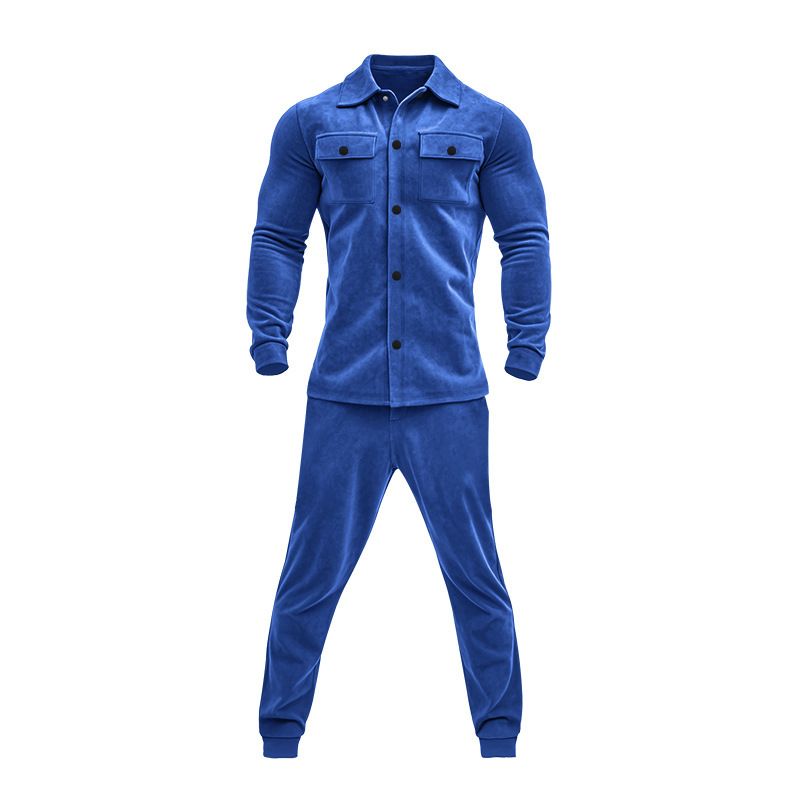 Men's Clothing Sets Two-Piece Outfits European American Autumn Winter Jacket Casual Pants Two-Piece Set Men's Solid Color Men's Suede Suit