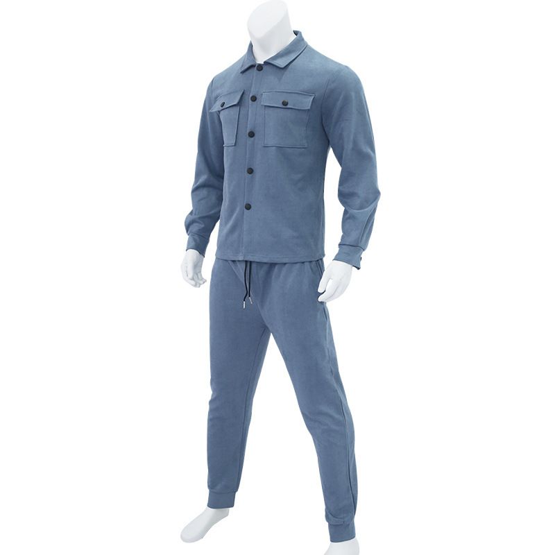 Men's Clothing Sets Two-Piece Outfits European American Autumn Winter Jacket Casual Pants Two-Piece Set Men's Solid Color Men's Suede Suit