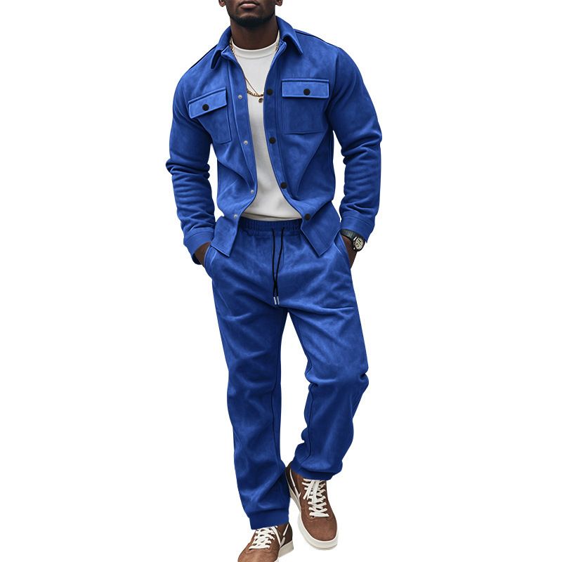 Men's Clothing Sets Two-Piece Outfits European American Autumn Winter Jacket Casual Pants Two-Piece Set Men's Solid Color Men's Suede Suit