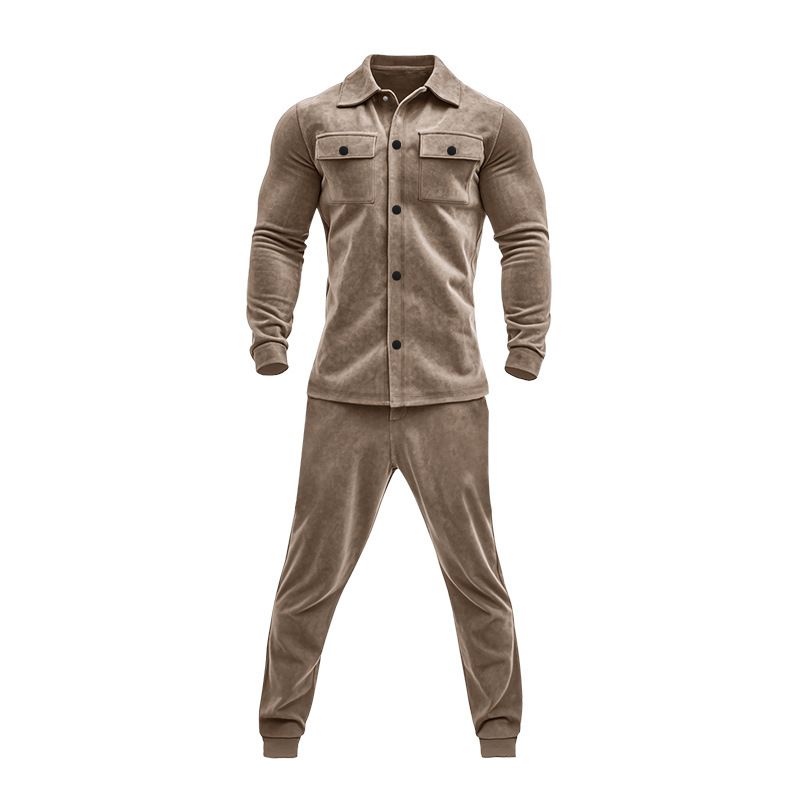 Men's Clothing Sets Two-Piece Outfits European American Autumn Winter Jacket Casual Pants Two-Piece Set Men's Solid Color Men's Suede Suit