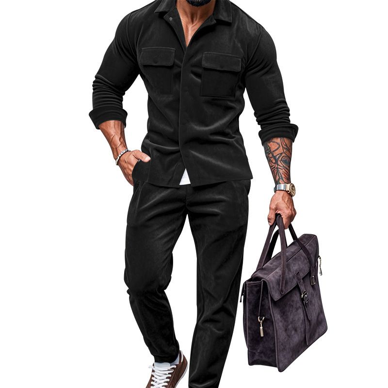 Men's Clothing Sets Two-Piece Outfits European American Autumn Winter Jacket Casual Pants Two-Piece Set Men's Solid Color Men's Suede Suit