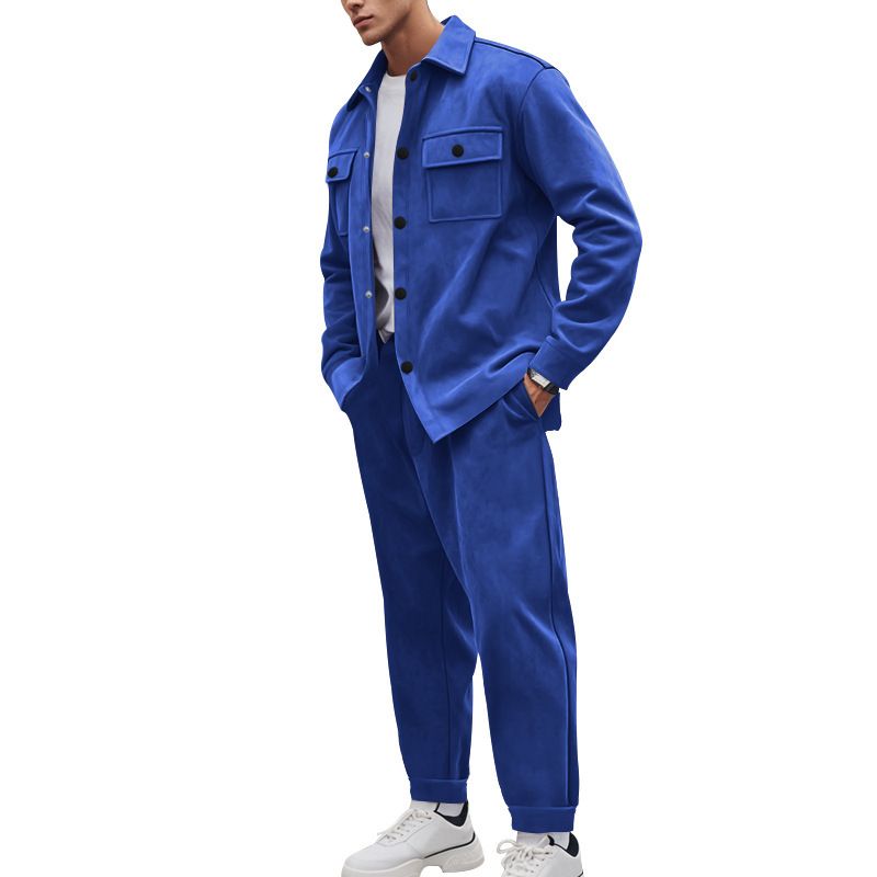 Men's Clothing Sets Two-Piece Outfits European American Autumn Winter Jacket Casual Pants Two-Piece Set Men's Solid Color Men's Suede Suit
