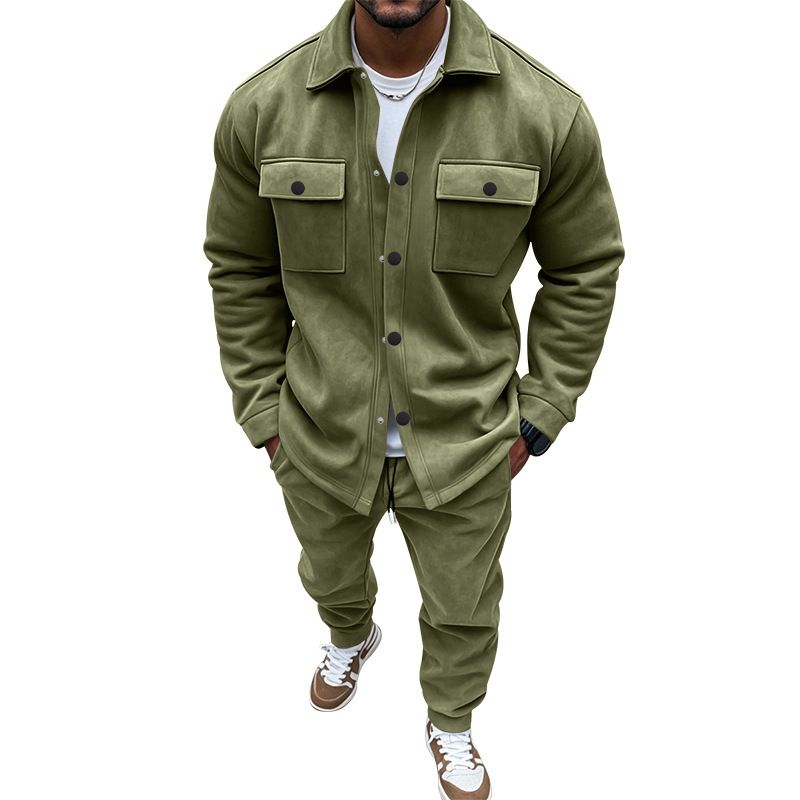 Men's Clothing Sets Two-Piece Outfits European American Autumn Winter Jacket Casual Pants Two-Piece Set Men's Solid Color Men's Suede Suit