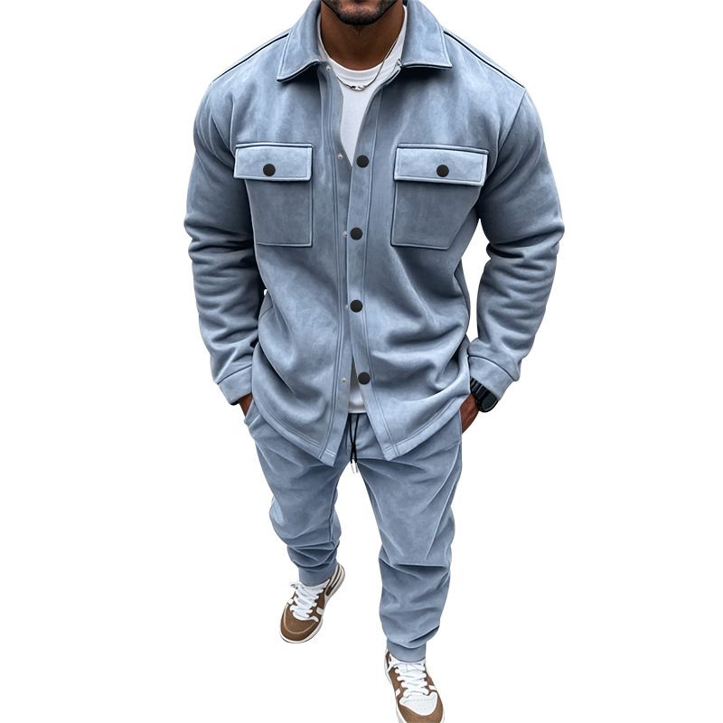 Men's Clothing Sets Two-Piece Outfits European American Autumn Winter Jacket Casual Pants Two-Piece Set Men's Solid Color Men's Suede Suit
