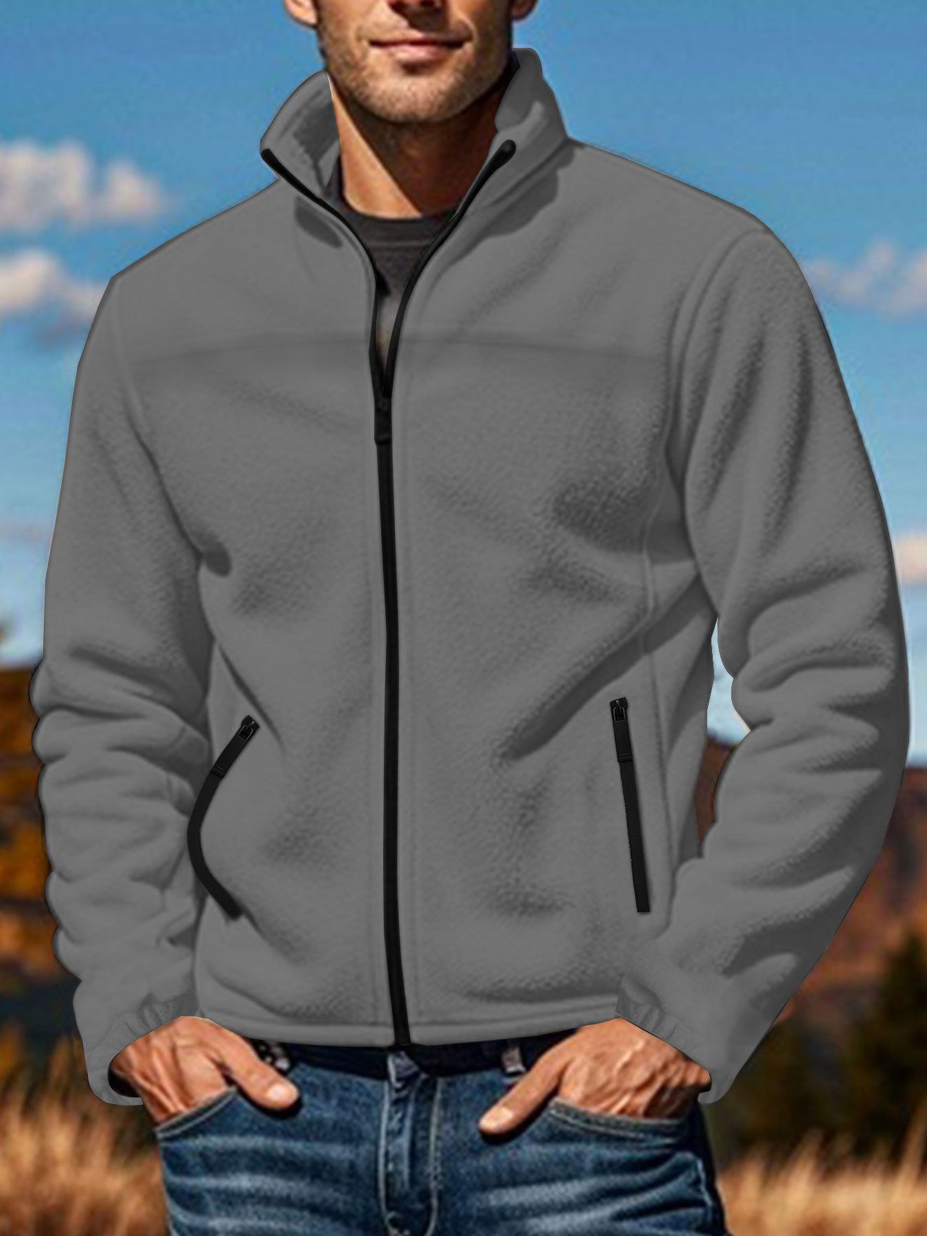 Men's Clothing Tops Jackets Coats New European American Men's Polar Fleece Jacket Spring Autumn Winter Outdoor Zipper Stand up Collar Jacket Top