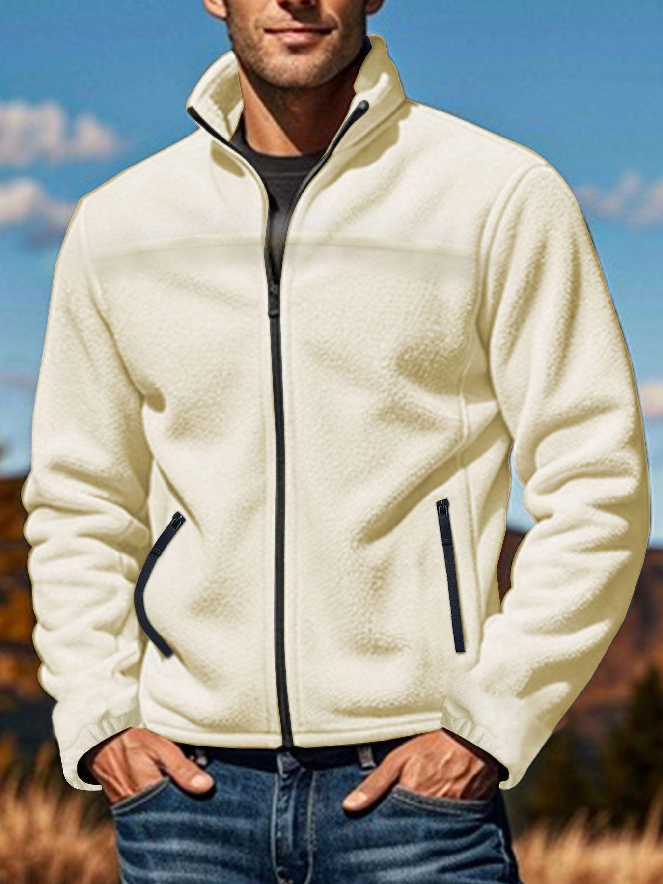 Men's Clothing Tops Jackets Coats New European American Men's Polar Fleece Jacket Spring Autumn Winter Outdoor Zipper Stand up Collar Jacket Top