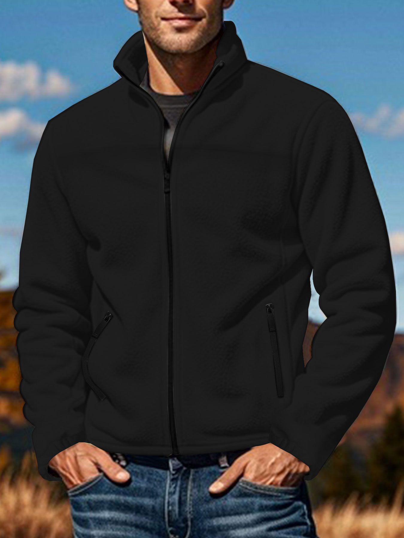 Men's Clothing Tops Jackets Coats New European American Men's Polar Fleece Jacket Spring Autumn Winter Outdoor Zipper Stand up Collar Jacket Top
