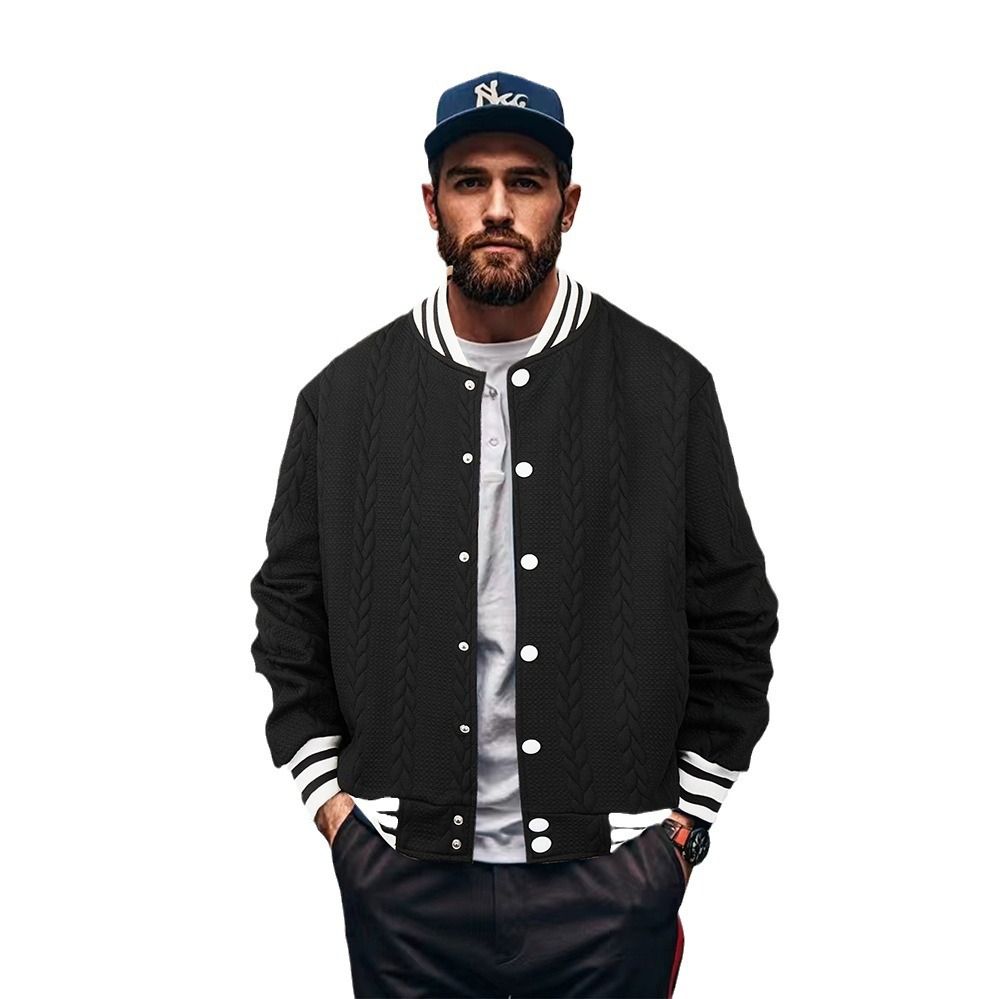 Men's Clothing Tops Jackets Spring Autumn New Jacquard European American Buckle Design Trendy Fashion Solid Color Men's Cardigan Baseball Jacket