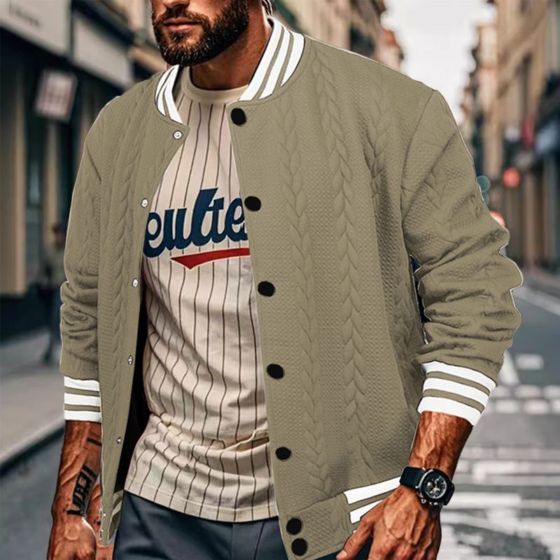 Men's Clothing Tops Jackets Spring Autumn New Jacquard European American Buckle Design Trendy Fashion Solid Color Men's Cardigan Baseball Jacket