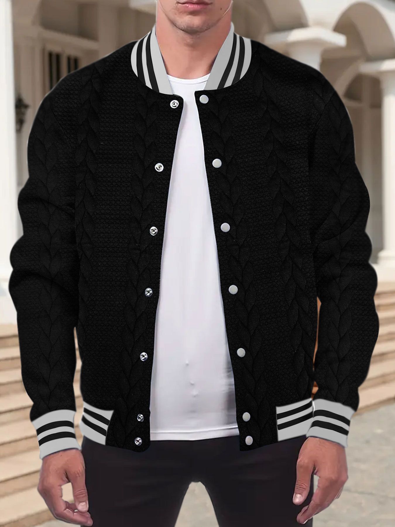 Men's Clothing Tops Jackets Spring Autumn New Jacquard European American Buckle Design Trendy Fashion Solid Color Men's Cardigan Baseball Jacket