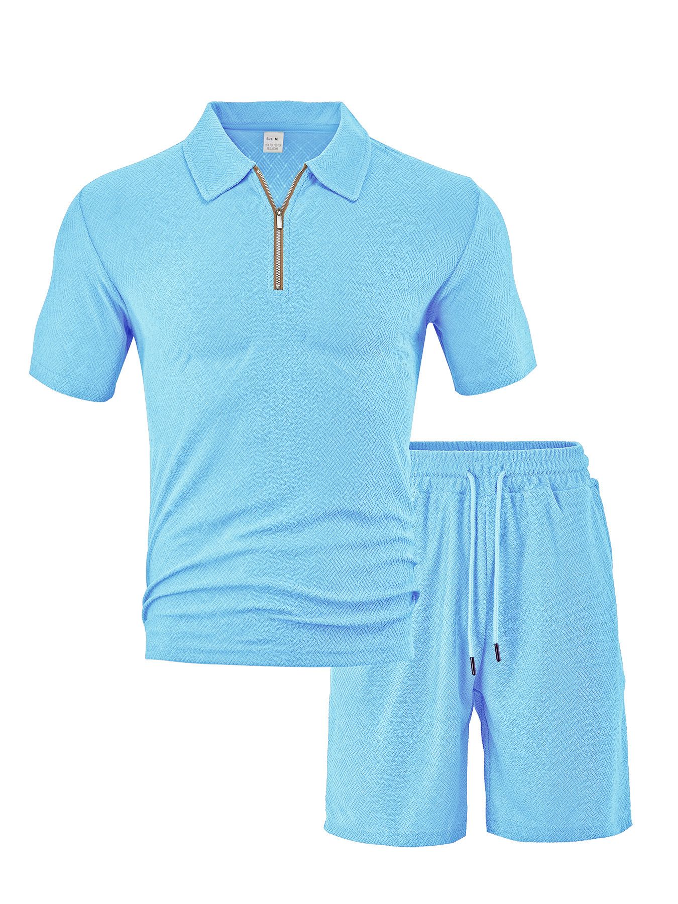 Men's Summer Collar Short Sleeved Shorts Two-Piece Set Jacquard Fabric Men's Casual Sports Suit Men's Clothing Sets Two-Piece Outfits
