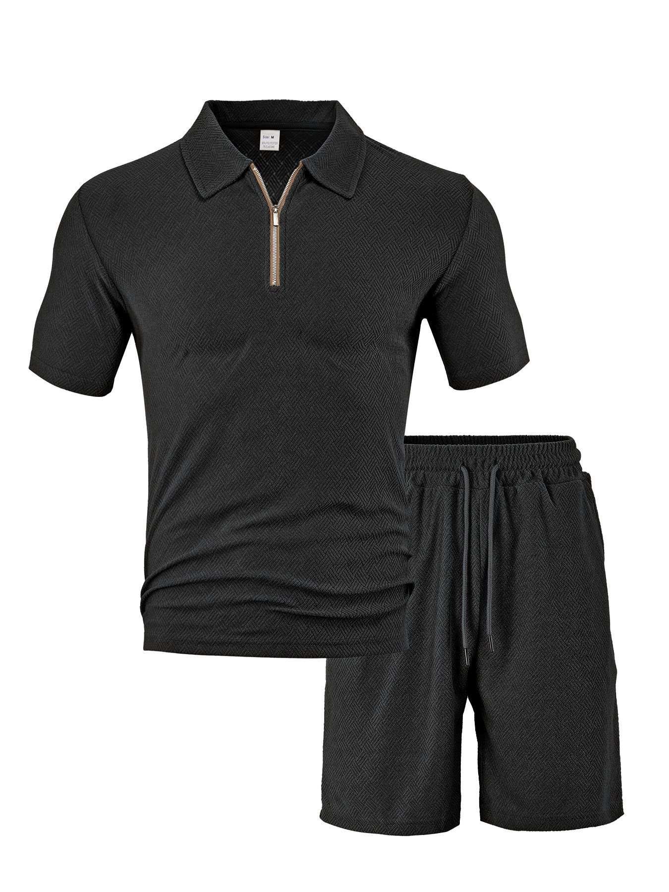 Men's Summer Collar Short Sleeved Shorts Two-Piece Set Jacquard Fabric Men's Casual Sports Suit Men's Clothing Sets Two-Piece Outfits
