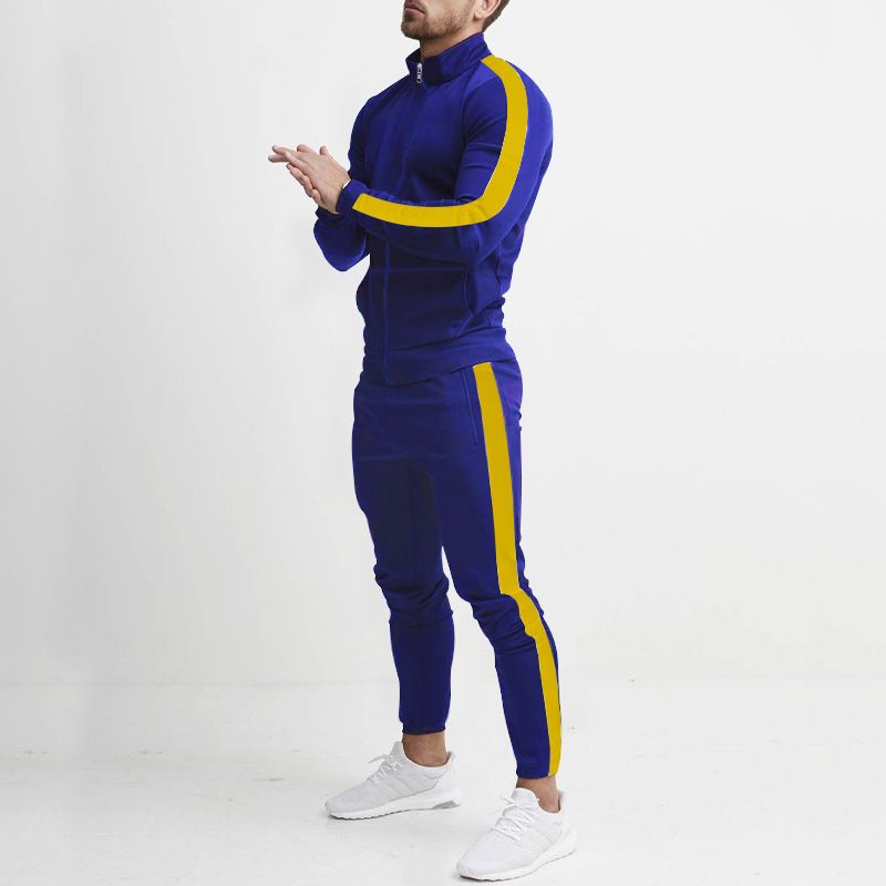 Men's Clothing Sets Two-Piece Outfits Men's Spring Autumn Long Sleeve Pants Casual Sportswear Set European American Patchwork Stand Collar Slim Fit Trendy Style
