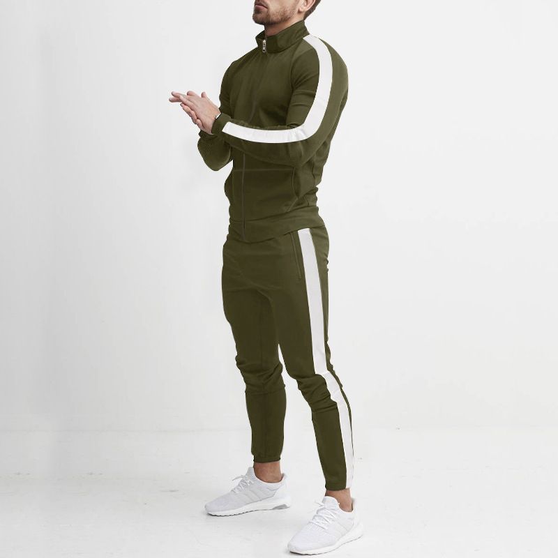 Men's Clothing Sets Two-Piece Outfits Men's Spring Autumn Long Sleeve Pants Casual Sportswear Set European American Patchwork Stand Collar Slim Fit Trendy Style