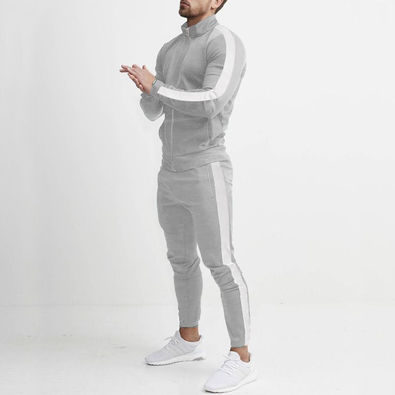 Men's Clothing Sets Two-Piece Outfits Men's Spring Autumn Long Sleeve Pants Casual Sportswear Set European American Patchwork Stand Collar Slim Fit Trendy Style