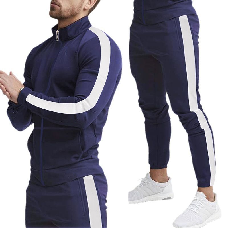 Men's Clothing Sets Two-Piece Outfits Men's Spring Autumn Long Sleeve Pants Casual Sportswear Set European American Patchwork Stand Collar Slim Fit Trendy Style