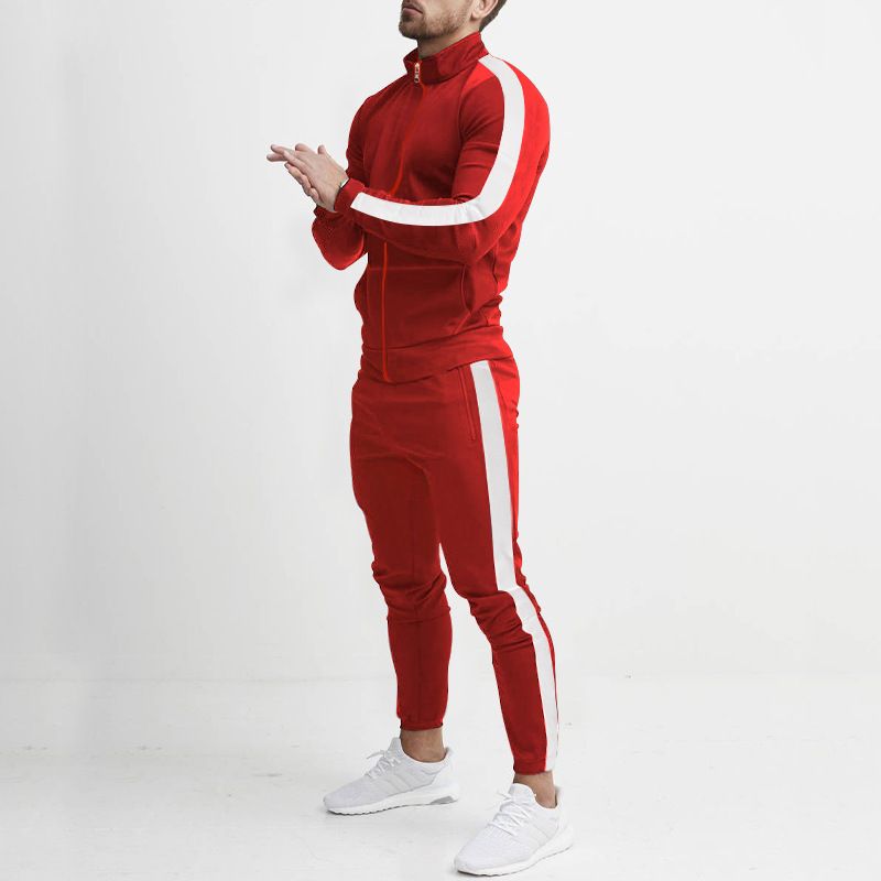 Men's Clothing Sets Two-Piece Outfits Men's Spring Autumn Long Sleeve Pants Casual Sportswear Set European American Patchwork Stand Collar Slim Fit Trendy Style