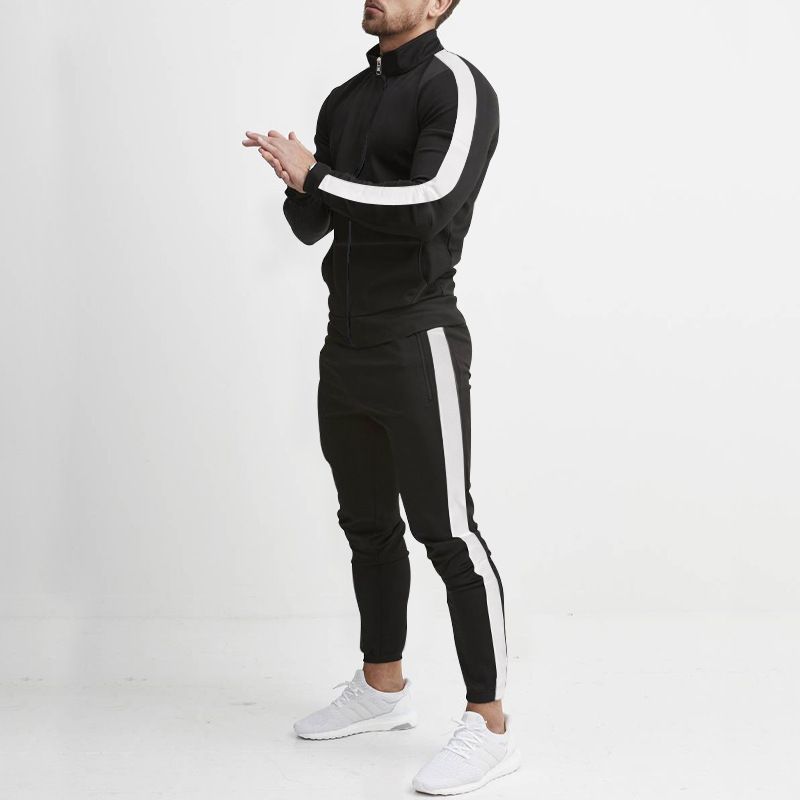 Men's Clothing Sets Two-Piece Outfits Men's Spring Autumn Long Sleeve Pants Casual Sportswear Set European American Patchwork Stand Collar Slim Fit Trendy Style