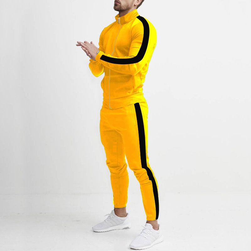 Men's Clothing Sets Two-Piece Outfits Men's Spring Autumn Long Sleeve Pants Casual Sportswear Set European American Patchwork Stand Collar Slim Fit Trendy Style