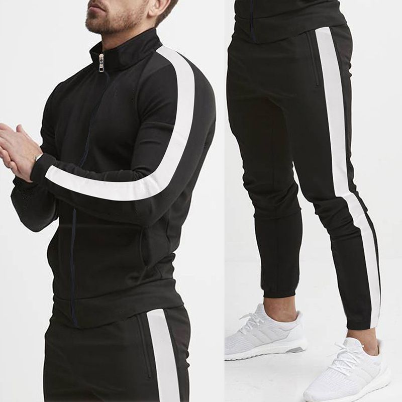 Men's Clothing Sets Two-Piece Outfits Men's Spring Autumn Long Sleeve Pants Casual Sportswear Set European American Patchwork Stand Collar Slim Fit Trendy Style
