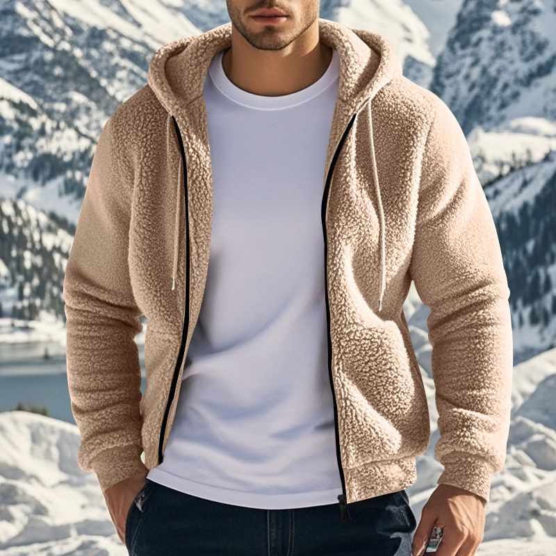 Men's Thickened Double-Faced Fleece Jacket with Zipper for Spring Autumn Loose Fit Cardigan Casual Hooded Jacket