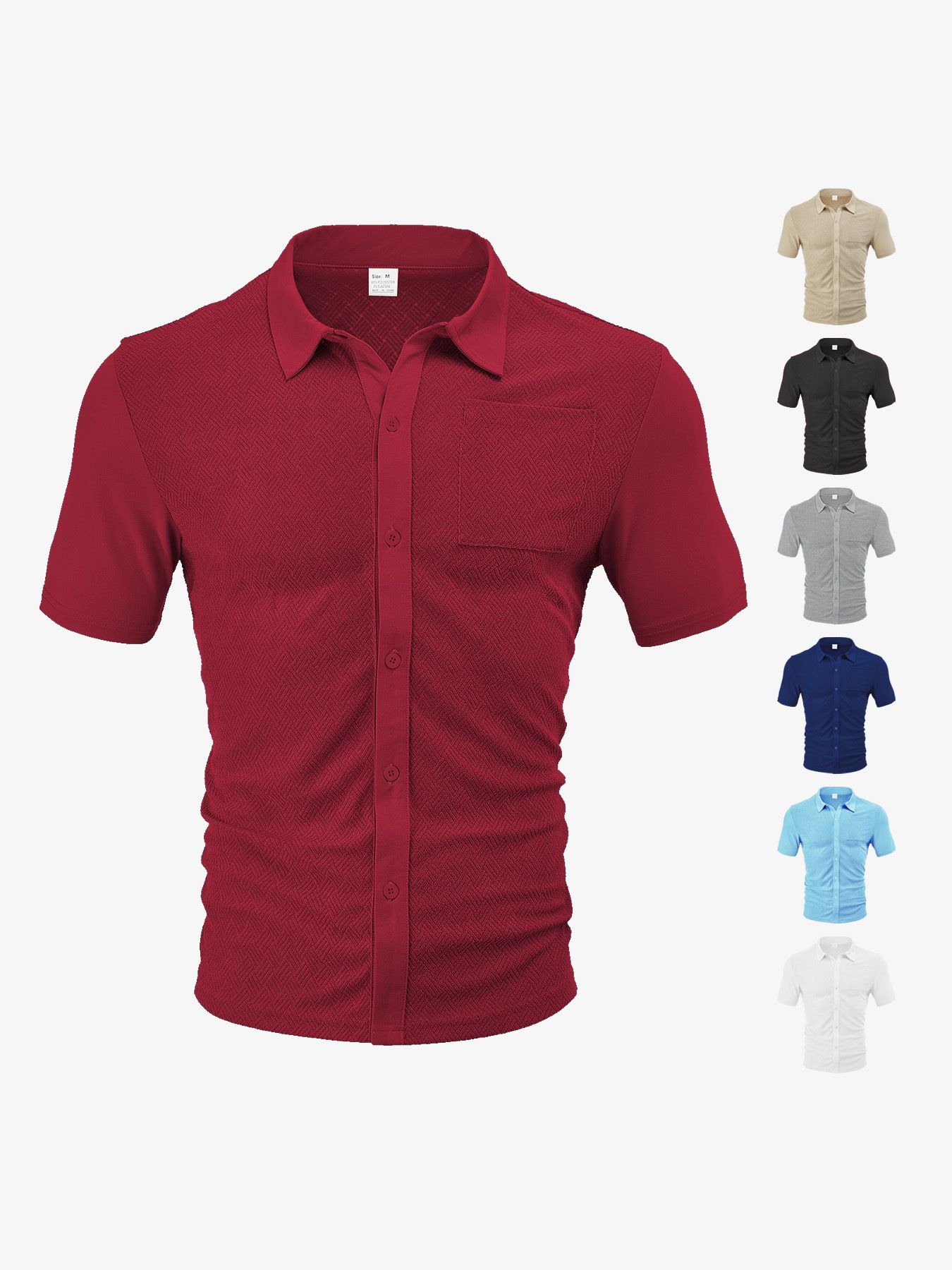 Men's Clothing Tops Men's Summer Loose Breathable Lapel Cardigan Jacquard Short Sleeved Men's Shirt