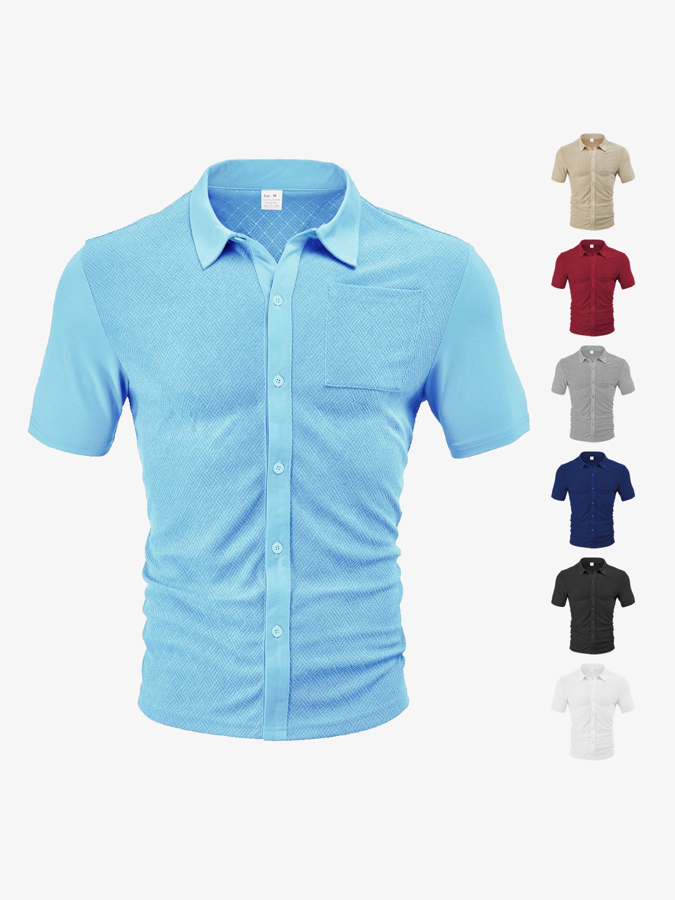 Men's Clothing Tops Men's Summer Loose Breathable Lapel Cardigan Jacquard Short Sleeved Men's Shirt
