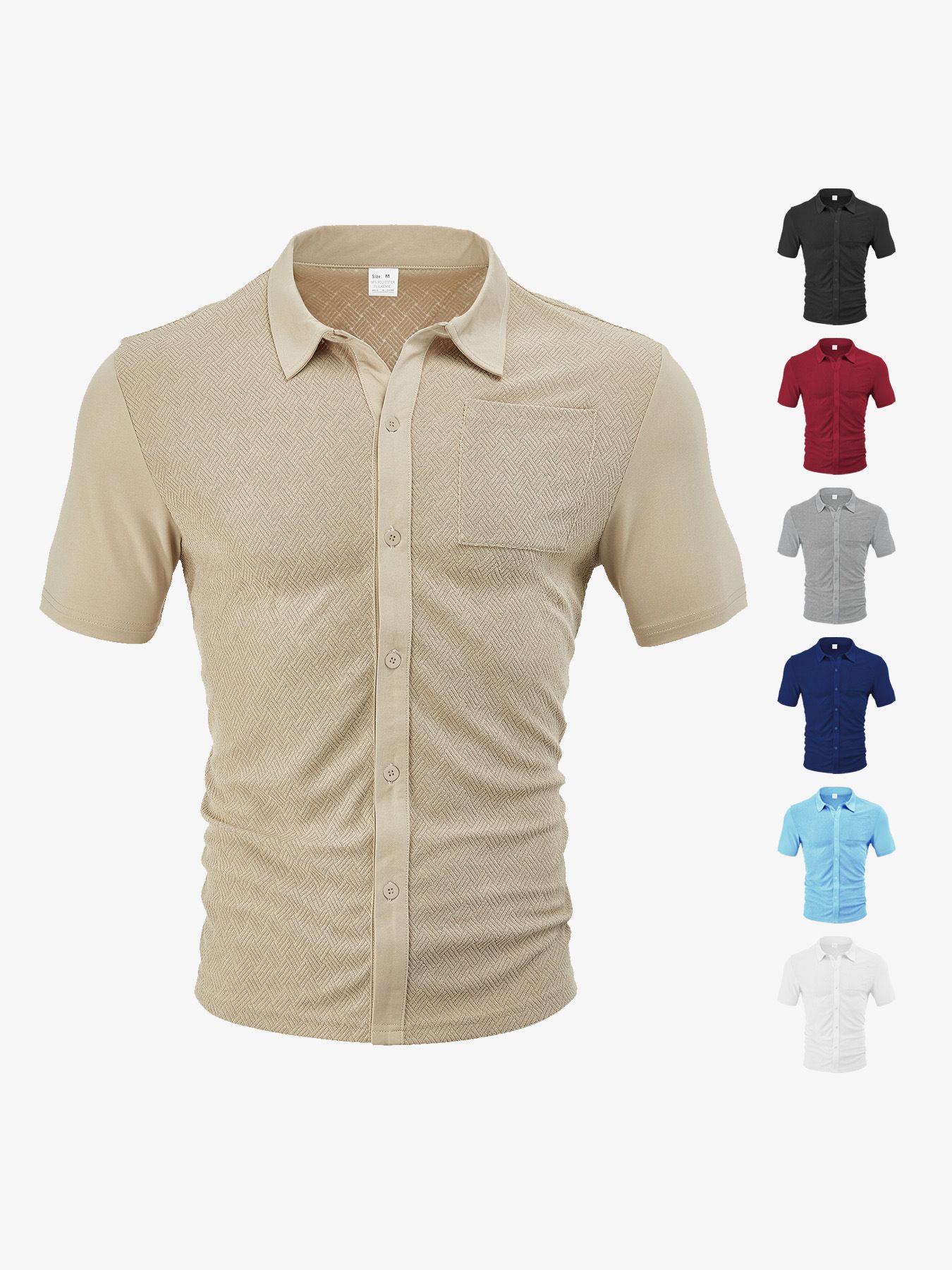 Men's Clothing Tops Men's Summer Loose Breathable Lapel Cardigan Jacquard Short Sleeved Men's Shirt
