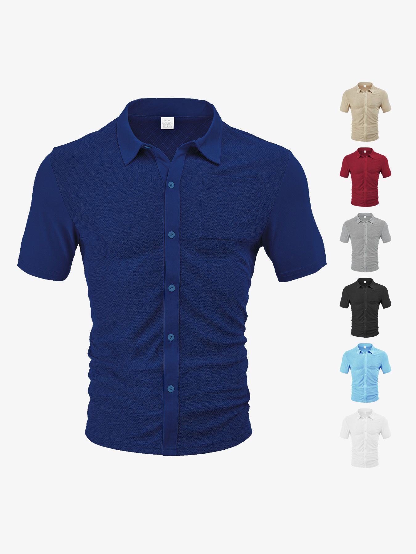Men's Clothing Tops Men's Summer Loose Breathable Lapel Cardigan Jacquard Short Sleeved Men's Shirt