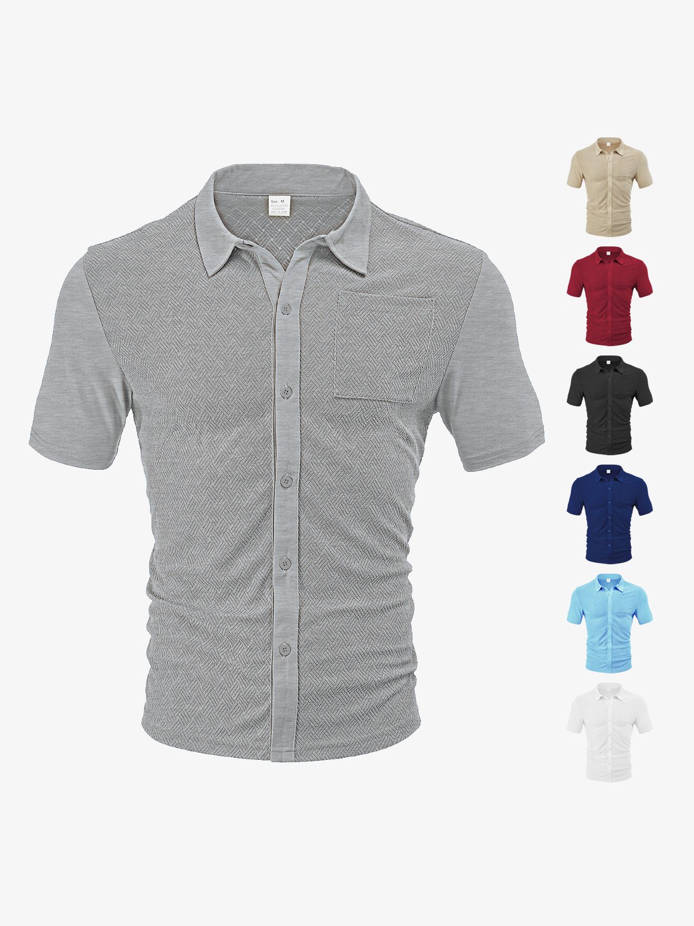 Men's Clothing Tops Men's Summer Loose Breathable Lapel Cardigan Jacquard Short Sleeved Men's Shirt