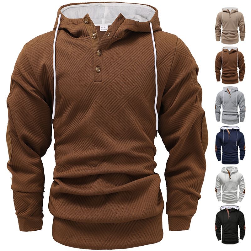 Men's Clothing Tops Sweatshirts Hoodies Autumn Winter New European American Men's Solid Color Jacquard Hooded Sweatshirt Loose Sporty Casual Outerwear