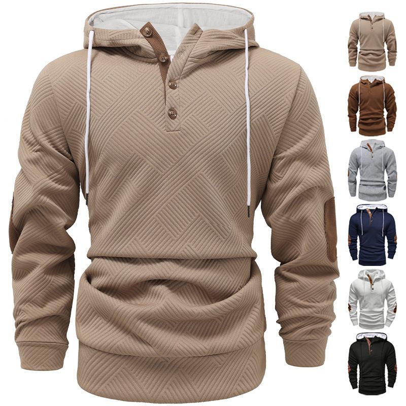 Men's Clothing Tops Sweatshirts Hoodies Autumn Winter New European American Men's Solid Color Jacquard Hooded Sweatshirt Loose Sporty Casual Outerwear