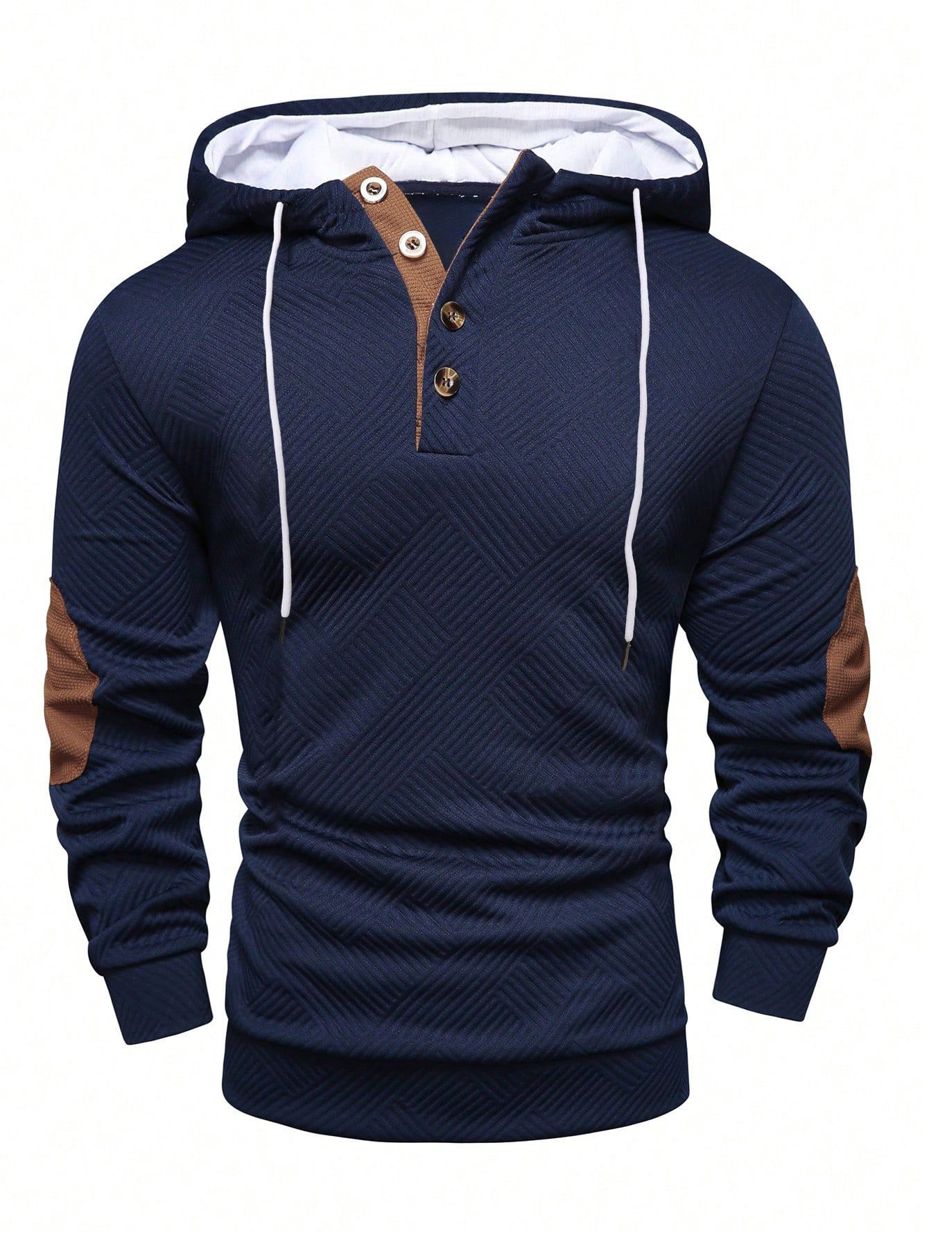 Men's Clothing Tops Sweatshirts Hoodies Autumn Winter New European American Men's Solid Color Jacquard Hooded Sweatshirt Loose Sporty Casual Outerwear