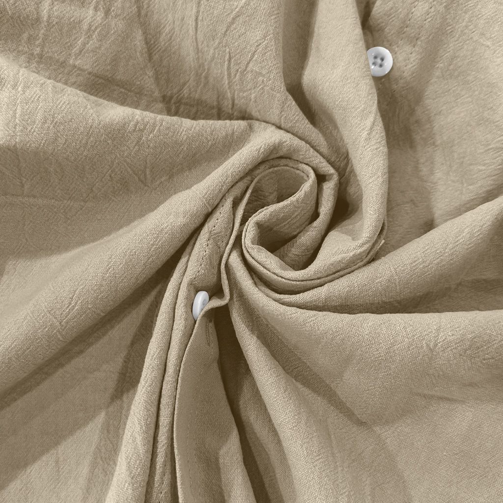 Men's Clothing Tops Shirts American-Style Men's Hawaiian-Style Cotton-Linen Stand-Up Collar Breathable Henley Casual Long-Sleeved Shirt