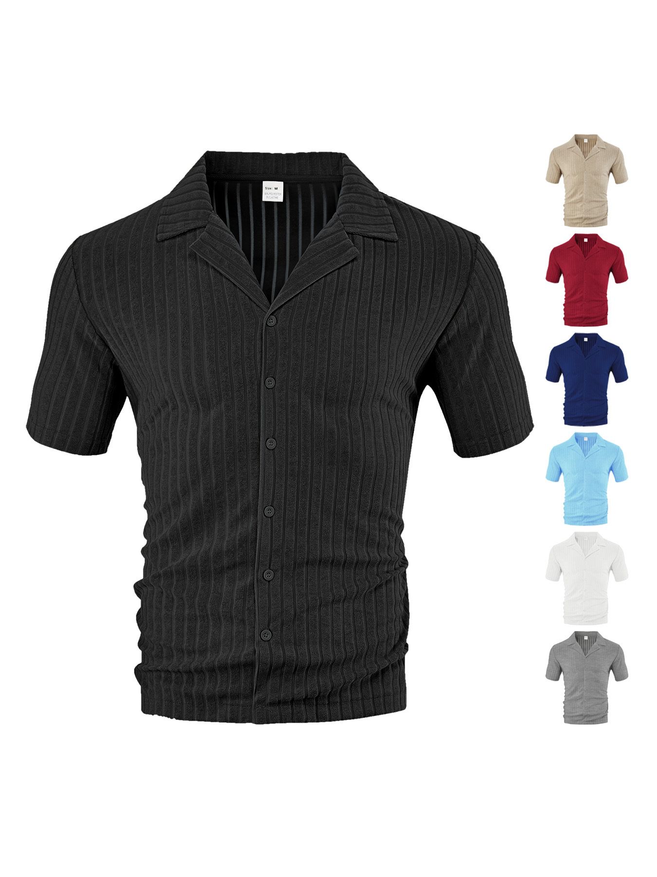 Men's Clothing Tops T-Shirts Men's Summer Loose Casual Breathable Lapel Cardigan Solid Color Towel Jacquard Short Sleeved Men's Shirt