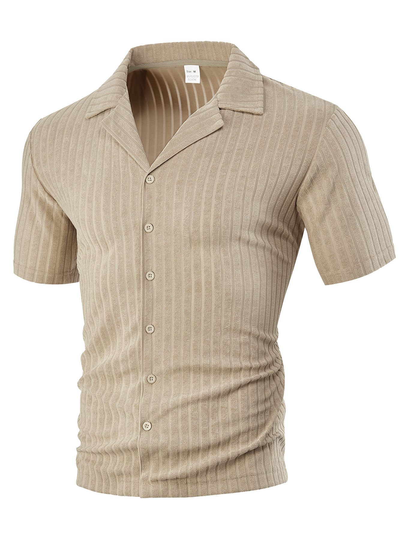 Men's Clothing Tops T-Shirts Men's Summer Loose Casual Breathable Lapel Cardigan Solid Color Towel Jacquard Short Sleeved Men's Shirt